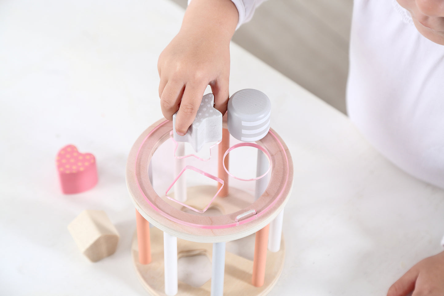 Kaper Kidz Rolling Shape Sorter | Pink Wooden Toddler Toy