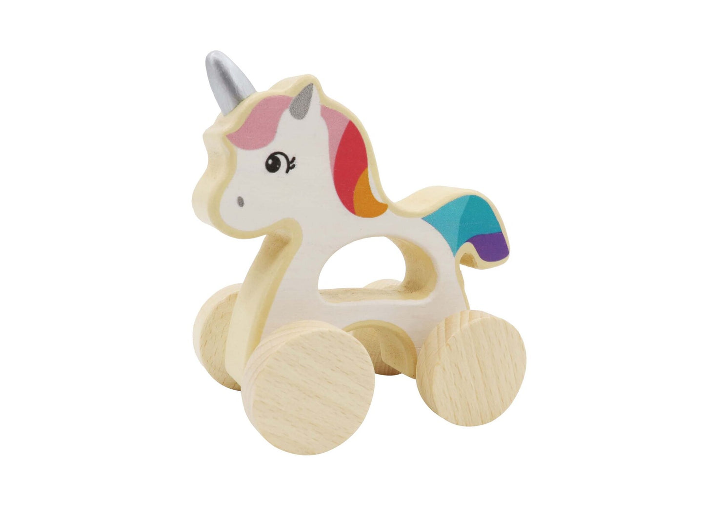 Wooden Unicorn Car | Rainbow Mane Gliding Toy for Toddlers