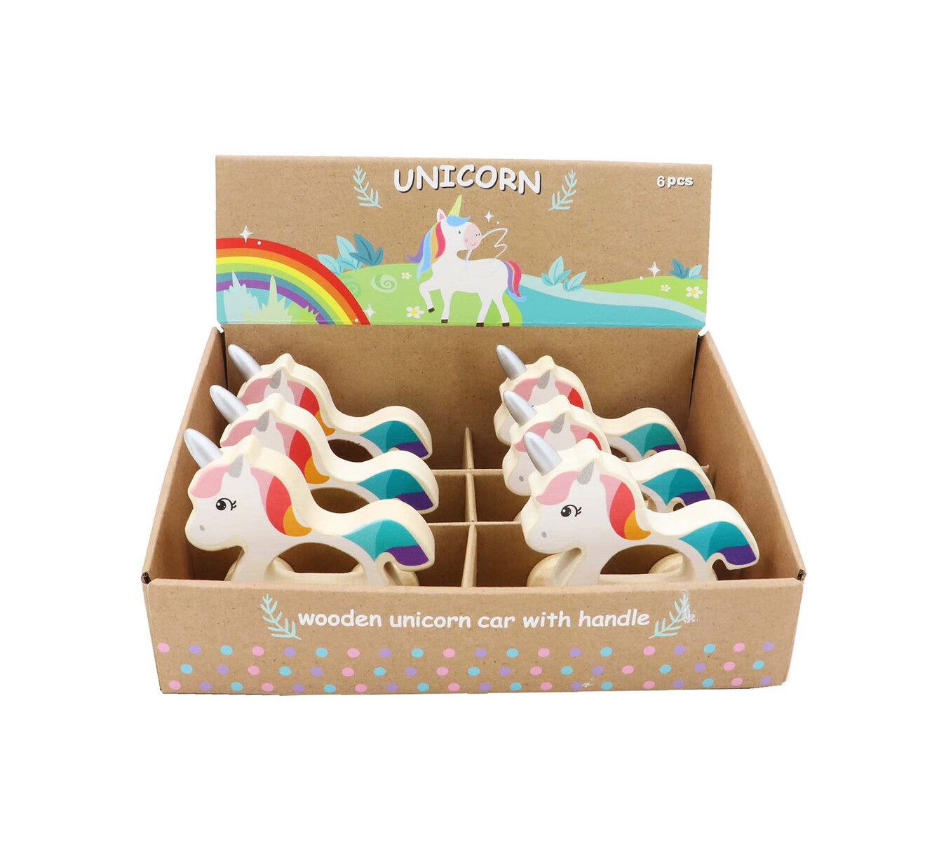 Wooden Unicorn Car | Rainbow Mane Gliding Toy for Toddlers