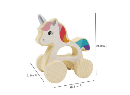 Wooden Unicorn Car | Rainbow Mane Gliding Toy for Toddlers