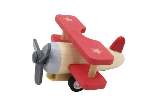 Kaper Kidz Red Wooden Pull Back Biplane | Beech Wood Toy