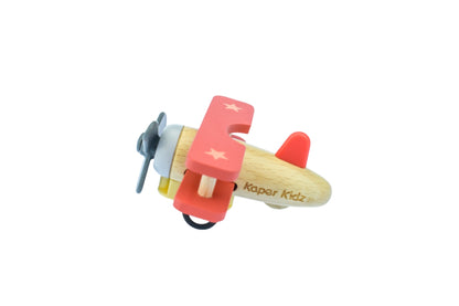Kaper Kidz Red Wooden Pull Back Biplane | Beech Wood Toy