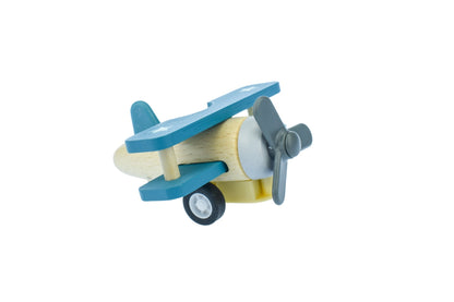 Green Wooden Pull Back Biplane | Retro Beech Wood Airplane Toy