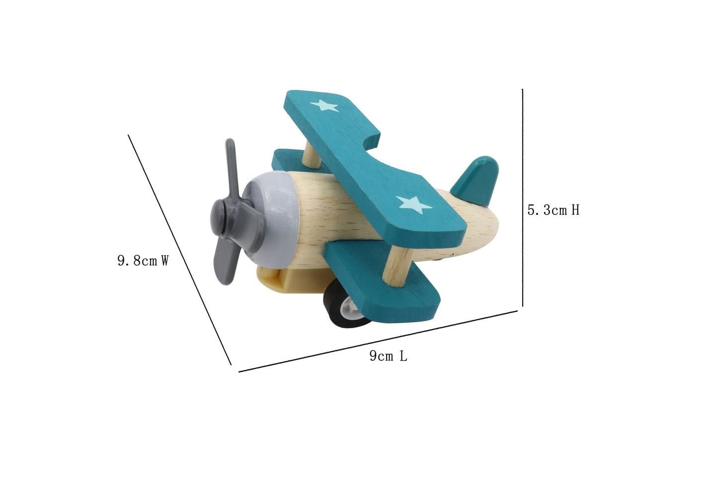 Green Wooden Pull Back Biplane | Retro Beech Wood Airplane Toy