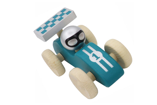 Green Beech Wood Racing Car | Easy Rolling Open Wheeler 12cm
