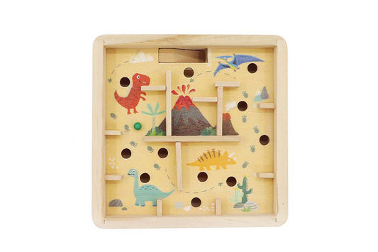 Kaper Kidz wooden dinosaur labyrinth puzzle, interactive toy for kids entertainment and learning.