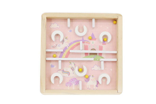 Colorful wooden unicorn labyrinth puzzle toy for kids entertaining and educational home play.