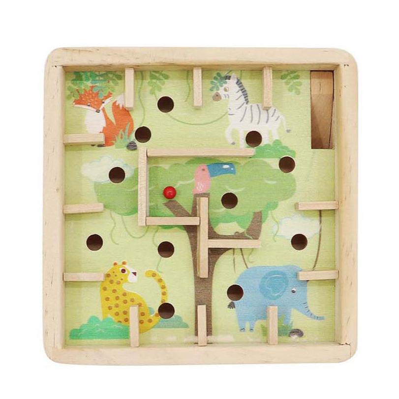 Colorful wooden jungle animal maze puzzle for kids, promoting fine motor skills and cognitive development.