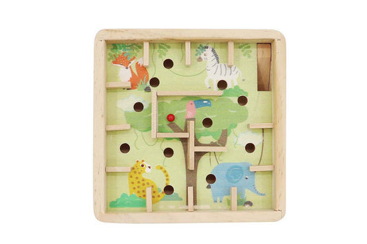 Colorful wooden jungle animal maze puzzle for kids, promoting fine motor skills and cognitive development.