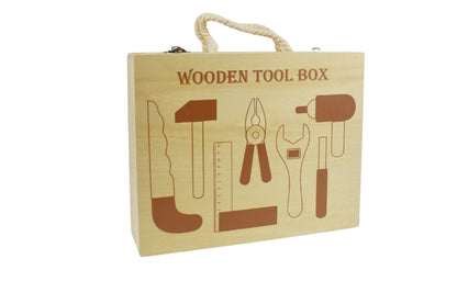 Kaper Kidz wooden toolbox set for kids with educational play features for home fun.