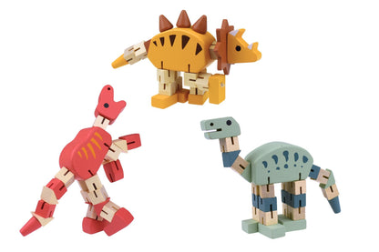 Wooden Flexi Dinosaur Set | Bendable Beech Wood Toy in Natural