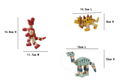 Wooden Flexi Dinosaur Set | Bendable Beech Wood Toy in Natural