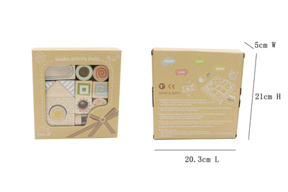 Sensory wooden building blocks set for kids, enhances creativity and fine motor skills.