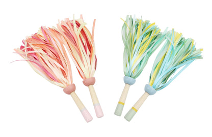 Wooden Cheer Pom Poms | Vibrant Fabric Streamers & Smooth Handle
