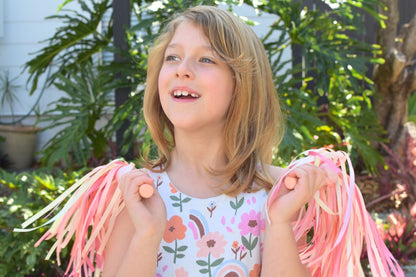 Wooden Cheer Pom Poms | Vibrant Fabric Streamers & Smooth Handle
