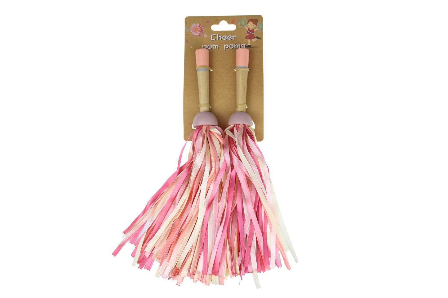 Wooden Cheer Pom Poms | Vibrant Fabric Streamers & Smooth Handle