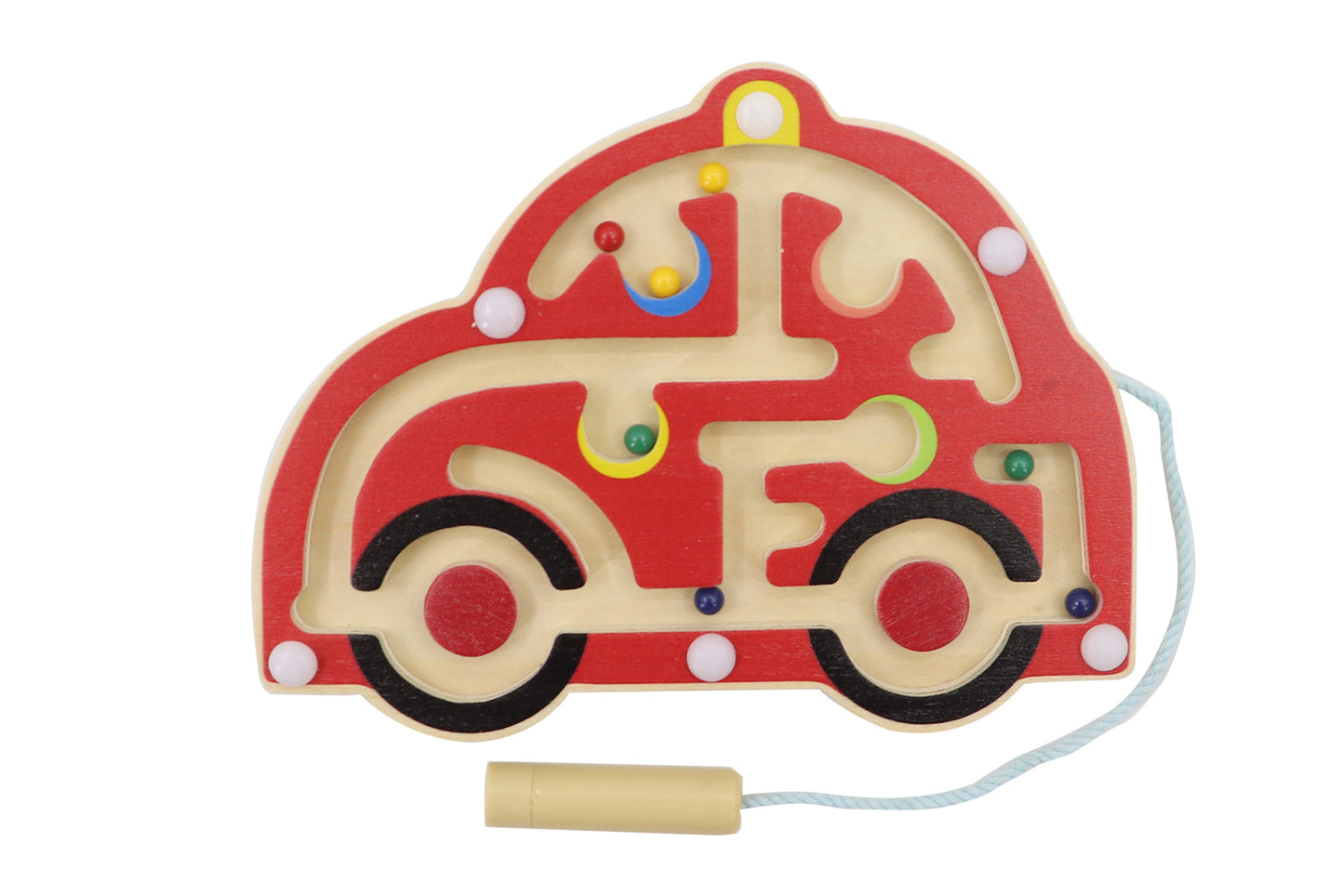 Colorful wooden maze toy with magnetic cars for fun and interactive play at home