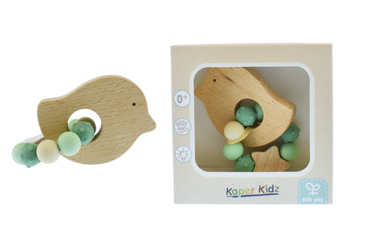 Kaper Kidz Wooden Bird Teether | Safe silicone beads provide soothing relief for teething babies.