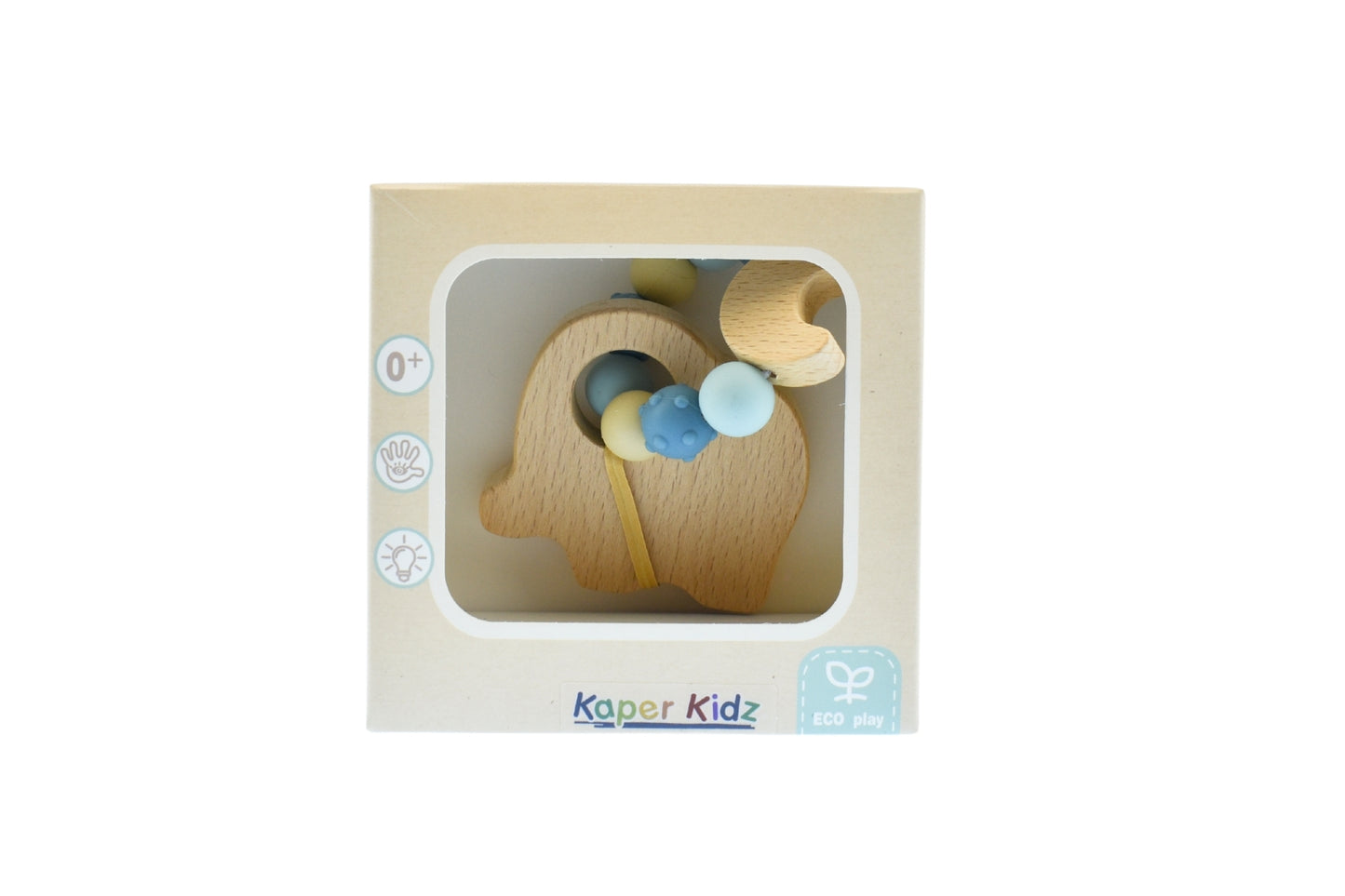 Organic elephant teether toy made of eco-friendly materials, perfect for soothing babies.