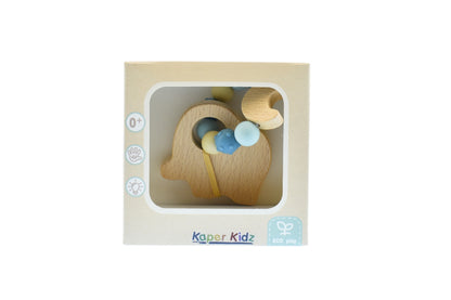 Organic elephant teether toy made of eco-friendly materials, perfect for soothing babies.