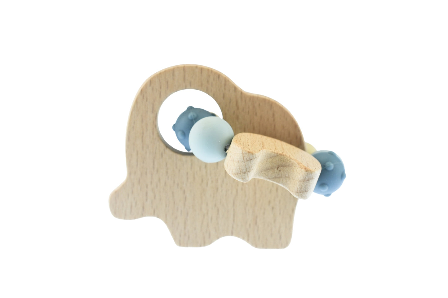 Organic elephant baby teether made from eco-friendly materials for soothing relief and playtime.