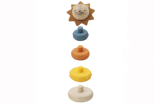 Ecostack Wooden Lion Stacking Rings Toy for Toddlers, promotes fine motor skills and creativity.