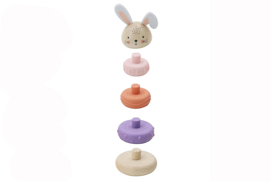 Ecostack Wooden Bunny Stacking Rings for Toddlers - Montessori-inspired toy for fine motor skills.