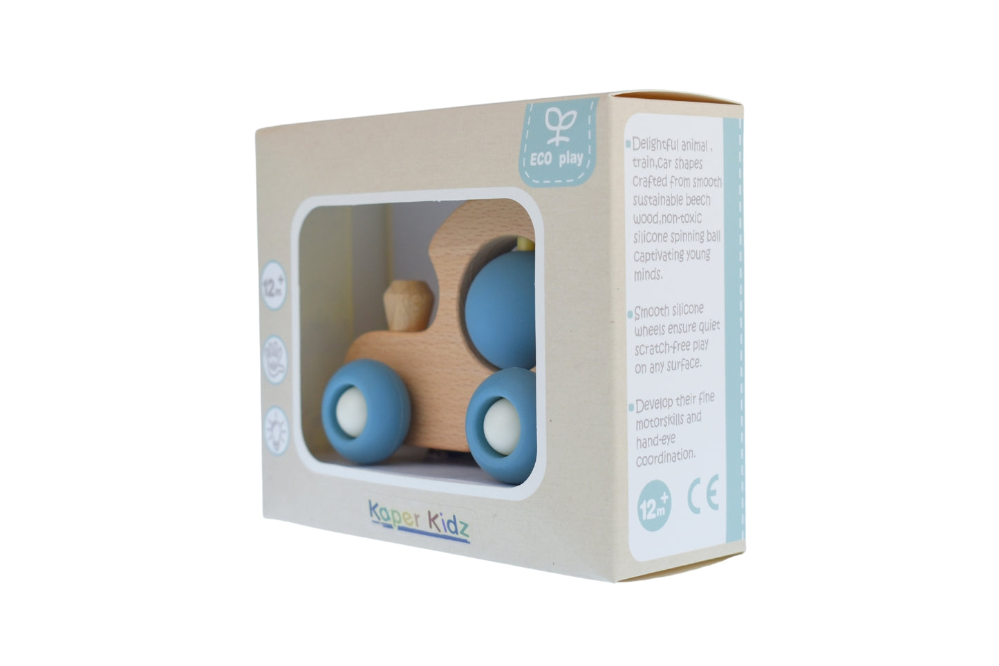 Ecospin Blue Interactive Toddler Train Ride On Toy for imaginative play and motor skills.