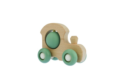 Colorful eco friendly wooden train set for kids, promoting imaginative play at home.