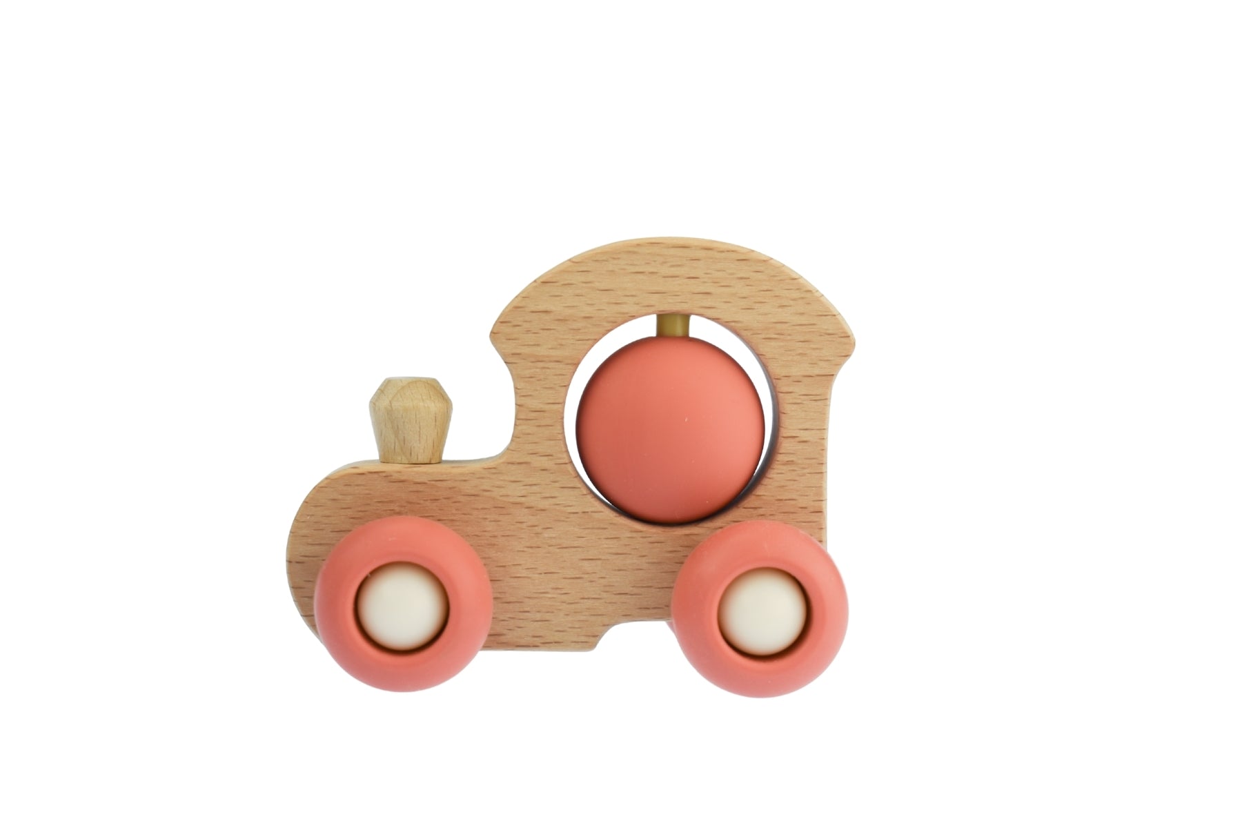 Eco friendly Red Train Set made of sustainable wood for imaginative play at home.