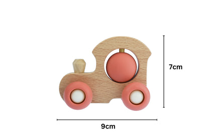 Sustainable red wooden train set, perfect eco friendly toy for kids imaginative play at home.