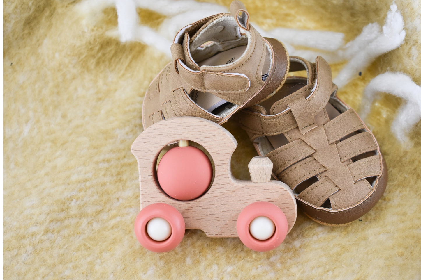 Red wooden train set for kids, eco friendly and sustainable playtime at home.