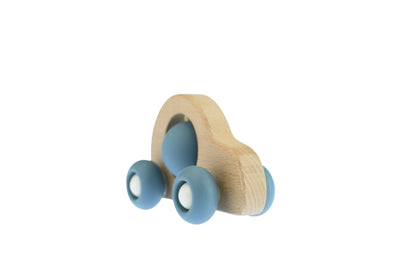 Kaper Kidz Blue EcoSpin Car | Beech Wood Silicone Toy 12M+