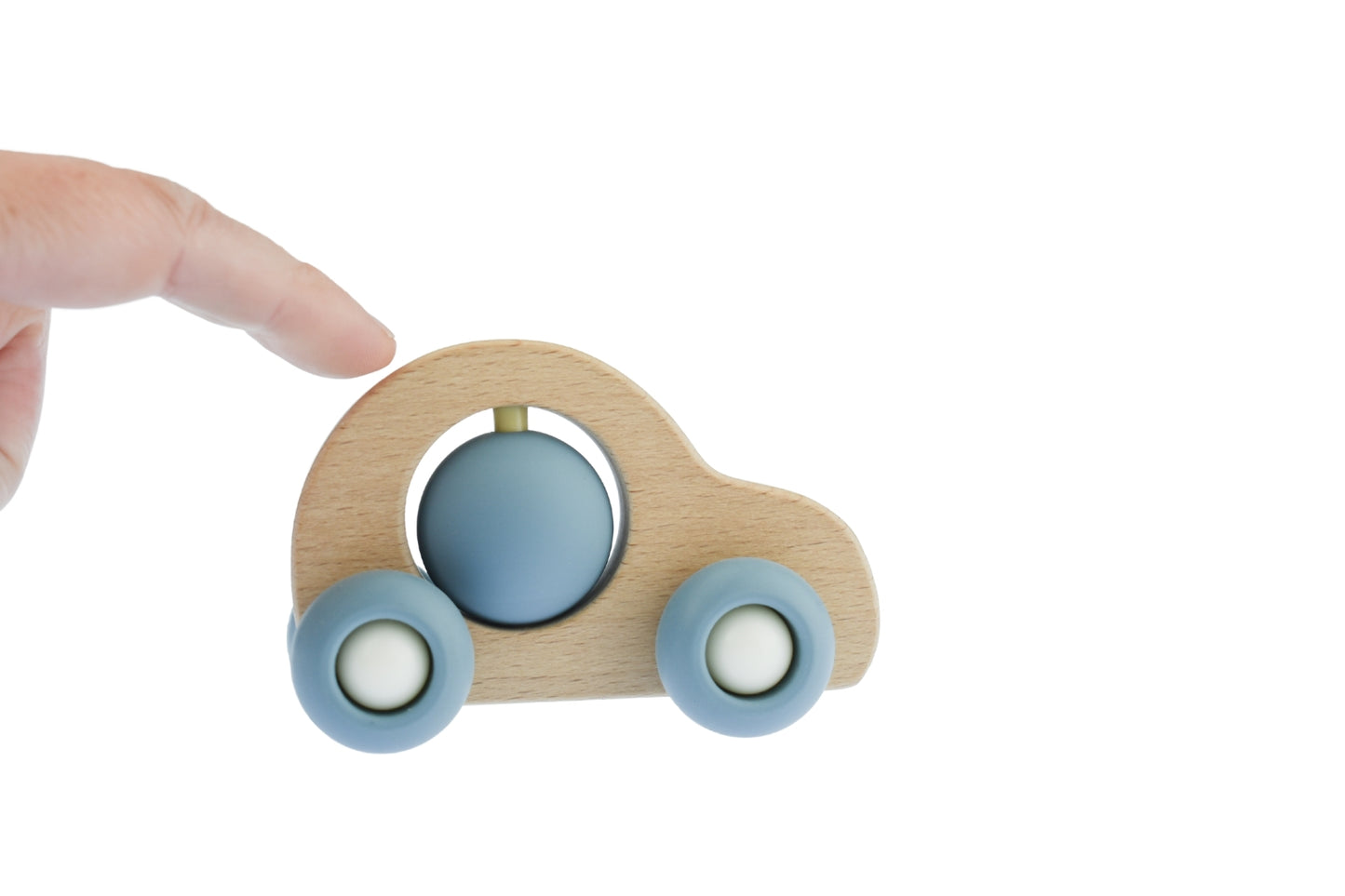 Kaper Kidz Blue EcoSpin Car | Beech Wood Silicone Toy 12M+