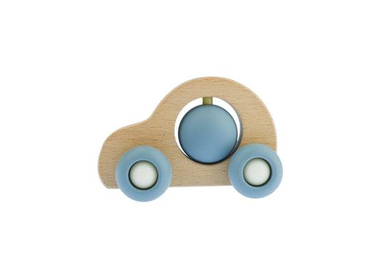 Kaper Kidz Blue EcoSpin Car | Beech Wood Silicone Toy 12M+