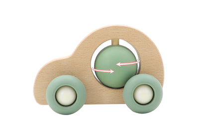 Kaper Kidz EcoSpin Green Car | Beech Wood Silicone Toy 12M+