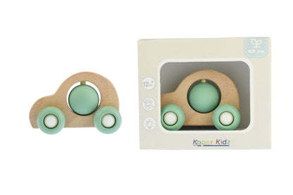 Kaper Kidz EcoSpin Green Car | Beech Wood Silicone Toy 12M+