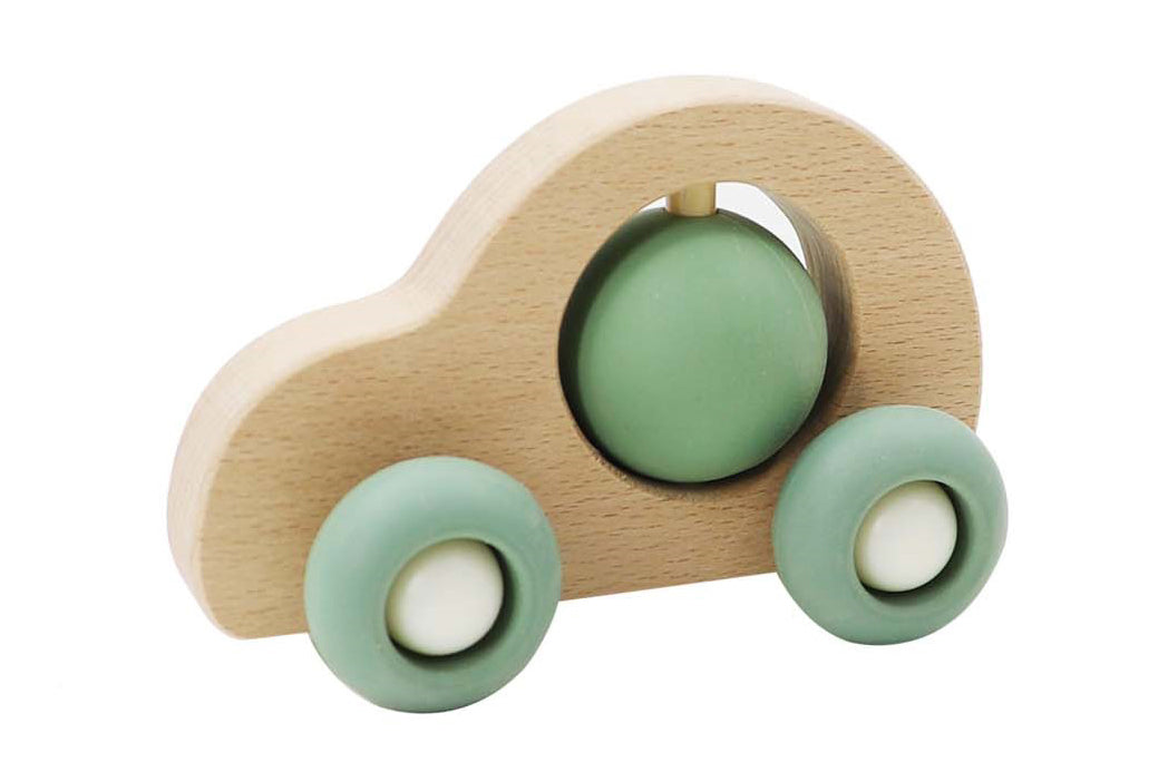 Kaper Kidz EcoSpin Green Car | Beech Wood Silicone Toy 12M+