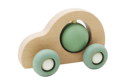 Kaper Kidz EcoSpin Green Car | Beech Wood Silicone Toy 12M+
