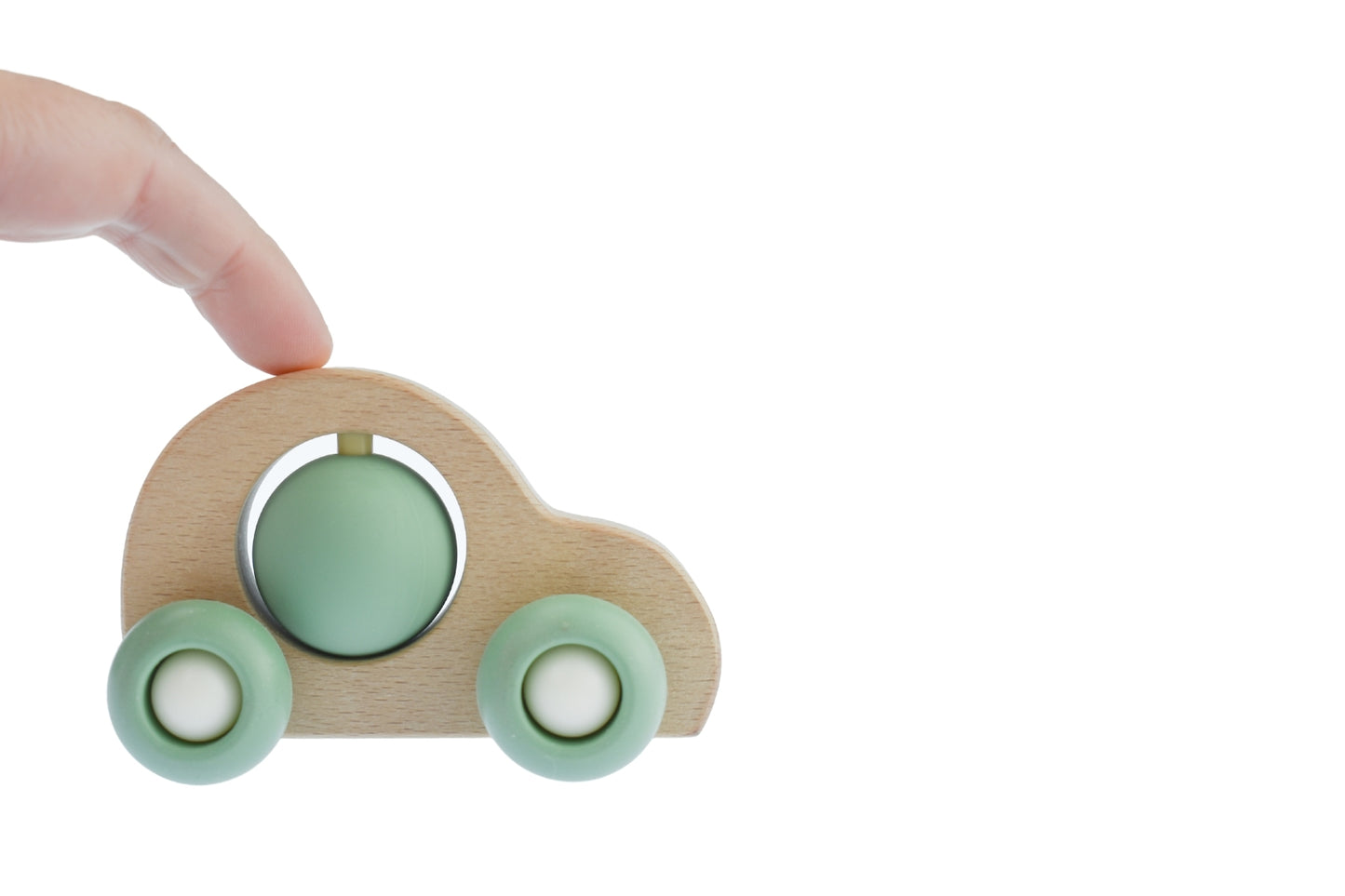 Kaper Kidz EcoSpin Green Car | Beech Wood Silicone Toy 12M+