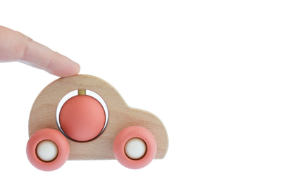 Kaper Kidz EcoSpin Red Beech Wood Car | Sensory Toy 12M+