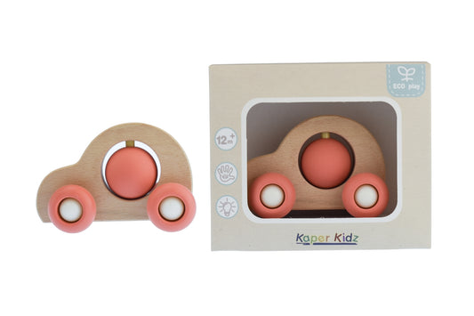 Kaper Kidz EcoSpin Red Beech Wood Car | Sensory Toy 12M+