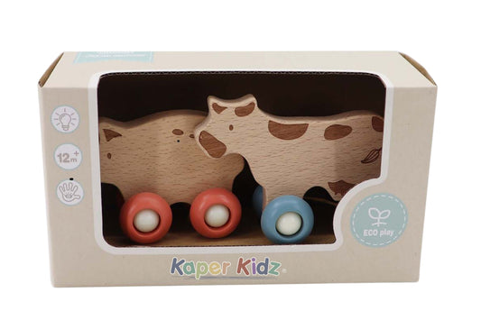 Kaper Kidz Ecowheels Farm Movers | Wooden cow and pig set for imaginative play.