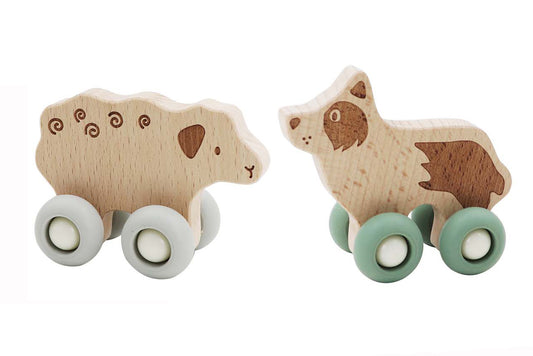 Green Toys Farm Movers Set featuring eco-friendly Sheep & Dog vehicles for imaginative play.