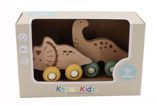 Eco-friendly dinosaur pull toys for interactive play and imaginative exploration in kids rooms.