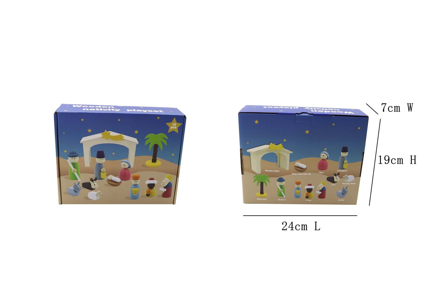 Wooden Nativity set with 16 pieces for imaginative Christmas play, featuring classic Biblical characters and stable