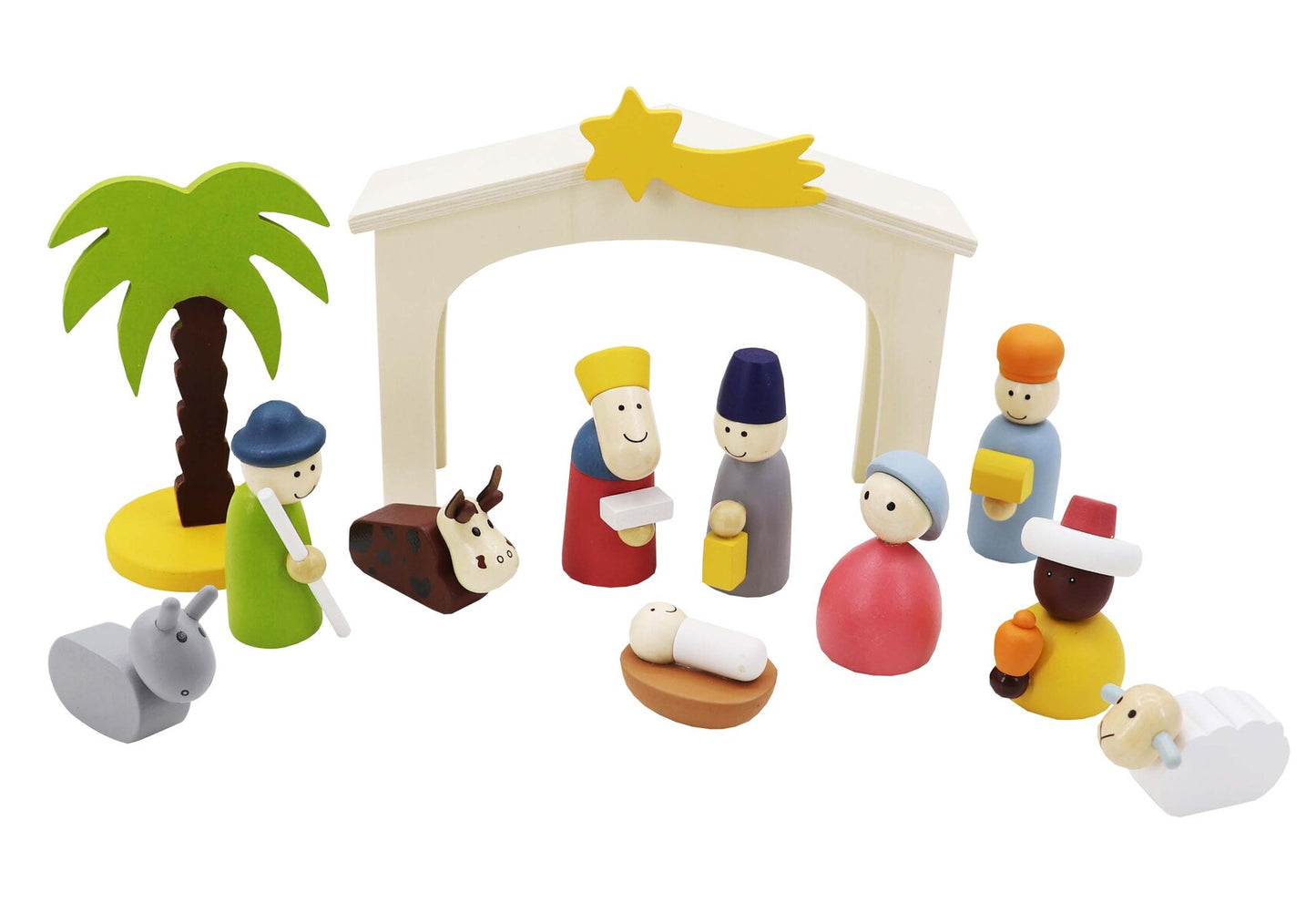 Wooden Nativity Playset features 16 pieces for creative Christmas storytelling and holiday decoration