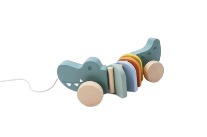 Wooden Pull A Long Crocodile | Pastel Toy for Toddler Fun
