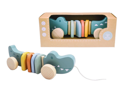 Wooden Pull A Long Crocodile | Pastel Toy for Toddler Fun