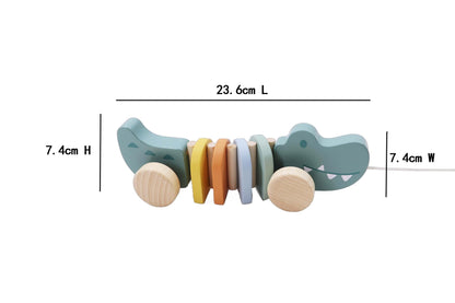 Wooden Pull A Long Crocodile | Pastel Toy for Toddler Fun